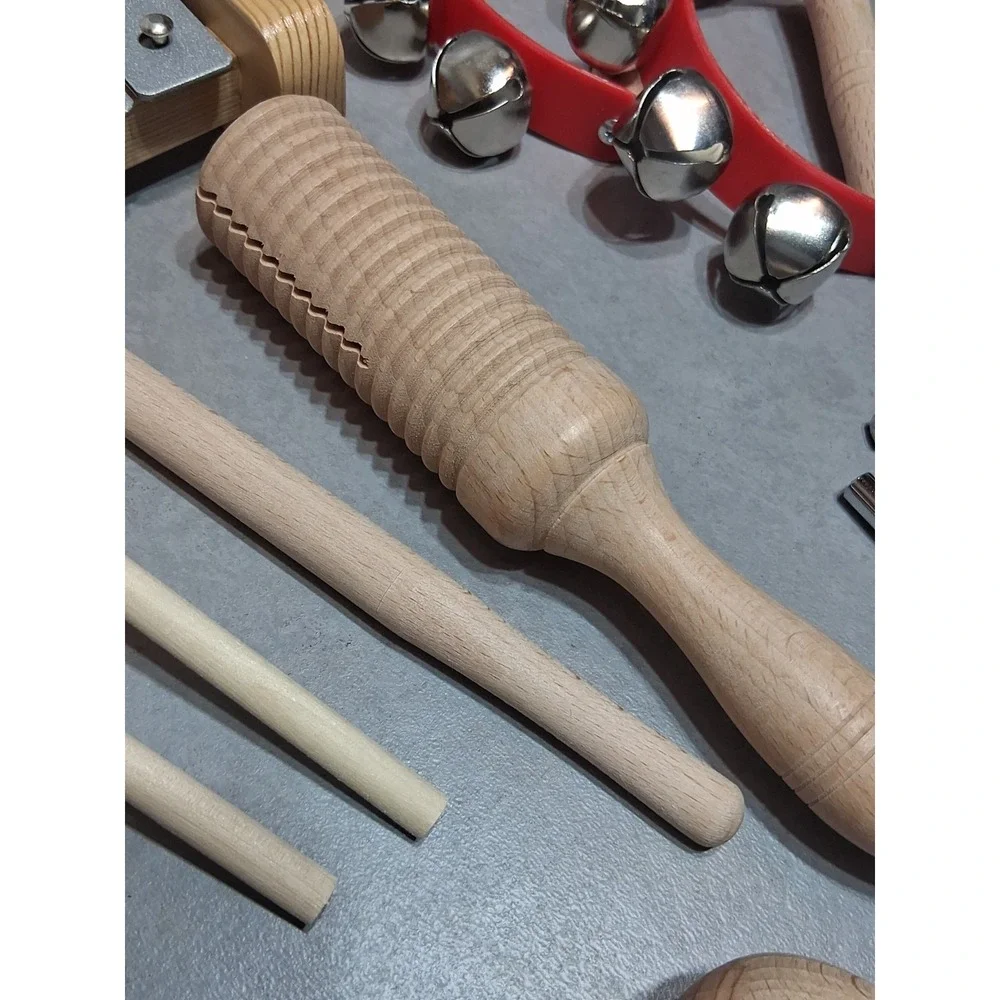 Musical Instruments Set, 15PCS Natural Wooden Percussion Tambourine Maracas B...